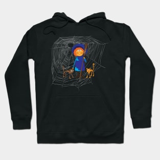 Witch and two cats on a spider's grid Hoodie